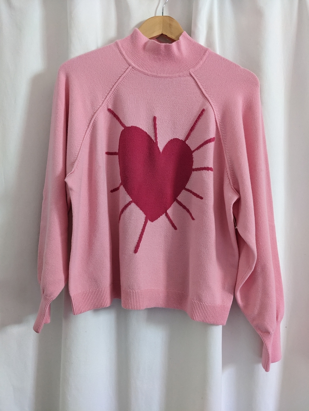 Kerri Rosenthal XOXR Sweater Women M Pink Heart Mock Neck Soft Cozy Top
